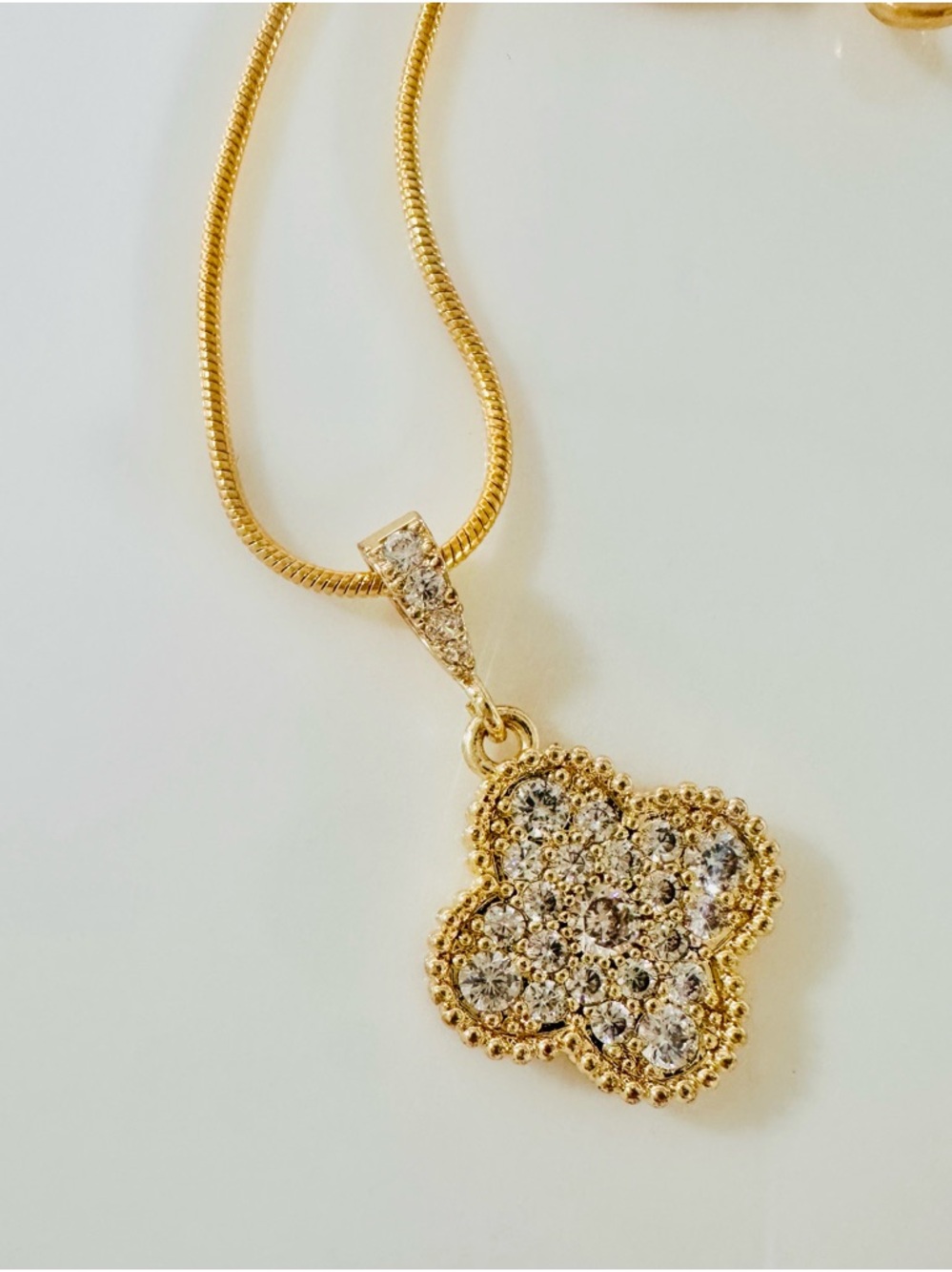 Pavé Crystal Clover Pendant Necklace in Gold - Women Jewelry